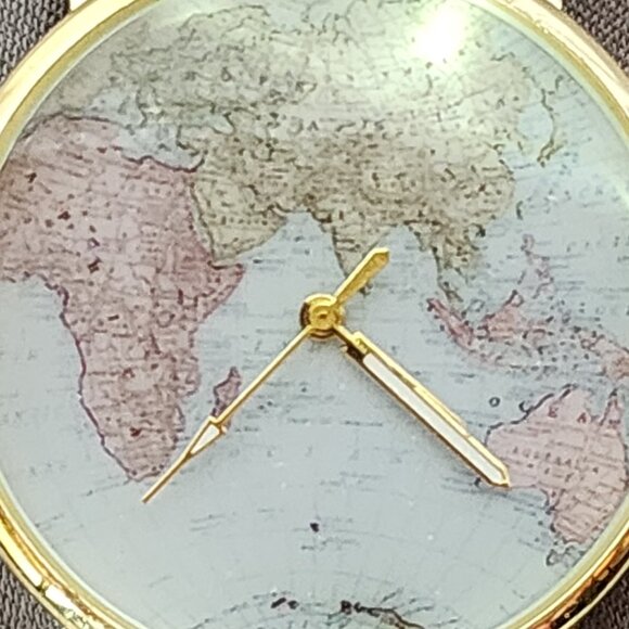 Accutime Watch Corp. Blue World Map Face Gold Tone Analog Stainless Back Watch - Picture 2 of 16